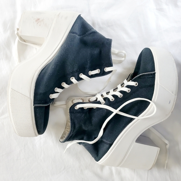 Vintage Washed Black Canvas Platform Lace-ups Made In Italy 39 - Picture 5 of 10